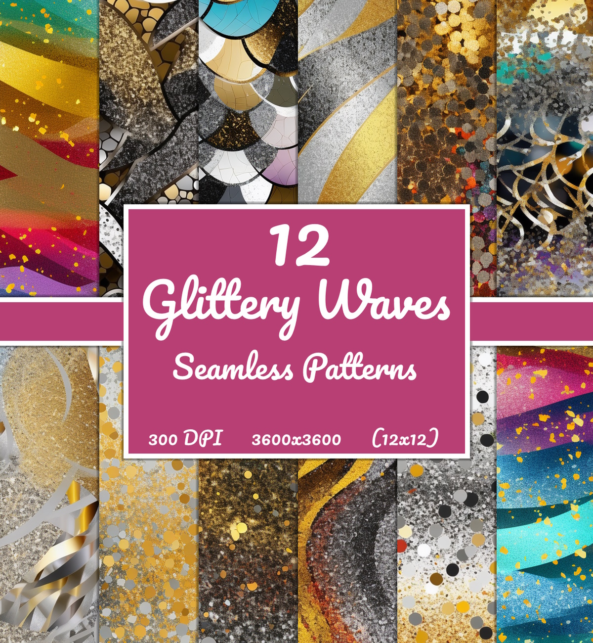 Glittery Waves Seamless Patterns